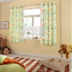 Scheibengardine LÜTTENHÜTT "Waldtiere" Gr. 6, grün (weiß, grün), B:140cm H:60cm, Polyester, Gardinen, bestickte Kindergardine