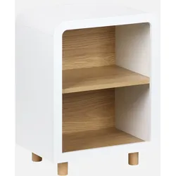 Nachttisch mit Holzlook in weiß und naturfarben, 2 Nischen - Hector