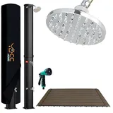 CCLIFE Solardusche mit Bodenplatte und Handbrause 40L Solar Gartendusche Pooldusche Regendusche Außendusche Garten Brause warmes Wasser