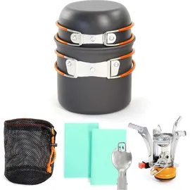 toboli Camping Geschirr Set 6 tlg. Kochgeschirr für Outdoor Kochausrüstung mit Topf und Besteck