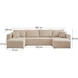 best mobilier Topaze - 7-Sitzer wohnlandschaft u-form - schlaffunktion und Bettkasten - Cord Salbeigrün