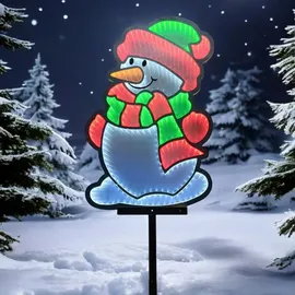 FHS International Schneemann LED Kunststoff 40 cm Erdspieß IP44 6/18 h Timer weiß