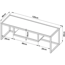 [en.casa] Fernsehtisch Isokyrö Metall 120x40x40 cm Schwarz