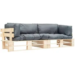 vidaXL 2-tlg. Garten-Palettensofa mit Grauen Kissen Kiefernholz