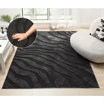 OTTO home Teppich OTTO HOME "Benia, Hoch-Tief-Struktur", schwarz, B:200cm H:19mm L:300cm, Kunstfaser, Teppiche, Teppich, Wellen-Design, leichter Glanz, modern, Wohnzimmer, Schlafzimmer