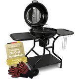 deluxe4home BBQ Kugelgrill + zwei Ablagen und Grillhandschuhen