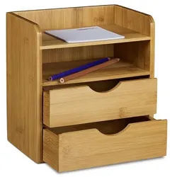 relaxdays Schreibtisch-Organizer »Bambus« mit 2 Ablagen und 2 Schubladen, 20x21x13 cm