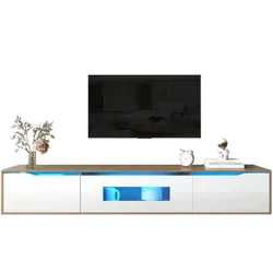 Merax Lowboard TV-Schrank, Hochglanz-TV-Schrank, farblich passend zu Hochglanz-Weiß und Holzfarbe, mit farbwechselndem LED-Licht