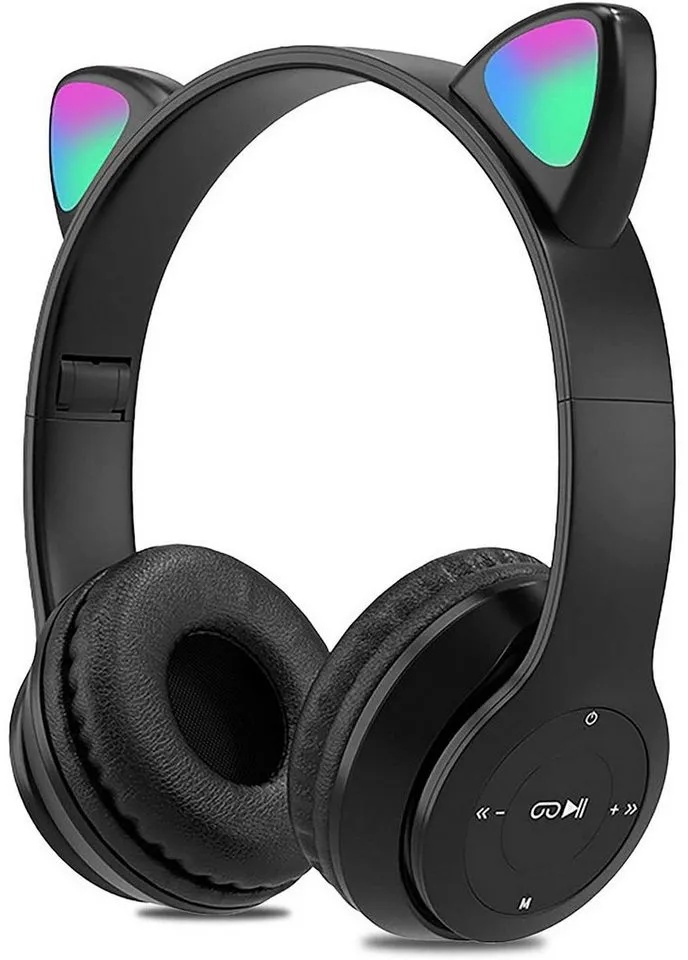 Gontence Kabellose Bluetooth-Mädchen-Kopfhörer, faltbare Katzenohr-Kopfhörer Bluetooth-Kopfhörer (9 Stunde Gesprächs-/Musikzeit,für iPhone/iPad/Smartphone/Laptop/PC/TV) schwarz