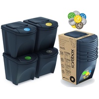 Prosperplast Mülleimer Set Müllbehälter Mülltrenner Sortibox, anthrazit, aus Kunststoff, 4x 25 Liter