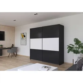 Rauch Möbel Schwebetürenschrank, Kleiderschrank, Schrank mit Stauraum, 2-türig, Farbe grau metallic-Weiß, Schwarz, 218x210x59cm