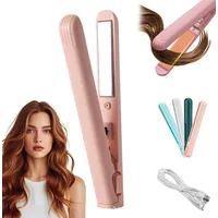 Mini Lockenstab mit doppeltem Verwendungszweck,2025 Neu Mini Lockenstab mit Doppeltem Verwendungszweck, Haarglätter und Locken 2 in 1, Tragbarer Reise für alle Haartypen-Pink
