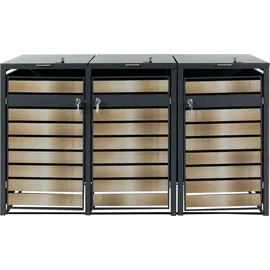 MCW XL 3er/6er-Mülltonnenverkleidung MCW-J81, Mülltonnenbox, Metall 95kg anthrazit ~ gold