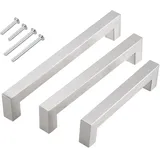 Stahlia Möbelgriffe Edelstahl 64mm Lochabstand (5 Stück) Schubladengriffe Schrankgriffe Küchengriffe Griffe Profil: 15x15mm Türgriffe Küche Edelstahlgriff gebürstet eckig