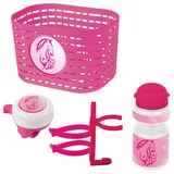 Ventura Zubehörset für Kinderfahrrad, Korb, Glocke, Trinkflasche, pink/rosa