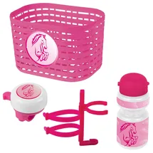 Ventura Zubehörset für Kinderfahrrad, Korb, Glocke, Trinkflasche, pink/rosa