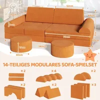 Tlgreen - 14 tlg Doppel Kindersofa Spielsofa Modulsofa Schlaffunktion Schaumstoffbausteine (Orange)