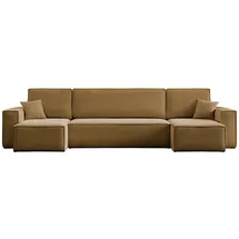 m-punkt Wohnlandschaft U-Form Cappuccino COMO Cord mit Bett Sofa Schlafsofa Ottomane - Braun