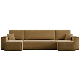 m-punkt Wohnlandschaft U-Form Cappuccino COMO Cord mit Bett Sofa Schlafsofa Ottomane - Braun