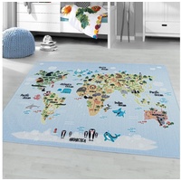 Ayyildiz Kinderteppich Spielteppich Für Kinderzimmer, Weltkarte Mit Tieren, Höhe 8 mm