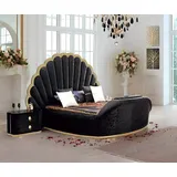 Xlmoebel Polsterbett Schlafraum Set Edles Bett 2x Nachttische Schminkkommode Rundbett 5tlg (5-tlg., Schminktisch/Bett/2x Nachttische/Spiegel), Hergestellt in Europa schwarz