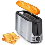 Alpina Toaster 2 Scheiben - Toaster mit Brötchenaufsatz - Toaster Langschlitz und Auftaufunktion - 7 Bräunungsstufen Küchengeräte - 230V - Edelstahl - 1000 W - Silber