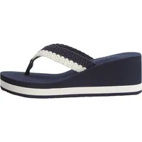 Tommy Hilfiger Damen Flip Flops Crochet Summer Sandal mit Keilabsatz, Blau (Space Blue), 36