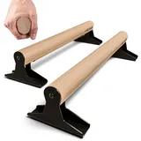 PULLUP & DIP Hochwertige Holz Parallettes mit ergonomischem Holzgriff und Blech Füßen, braun|braun No Size