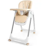 Kidsbuddy Hochstuhl Baby,Kinderhochstuhl Klappbar Baby mit Sicherheitsgurt,Tablett,Fußstütze,Liegefunktion,Einfach zu Reinigen,Babystuhl,Baby Essen Stuhl,Kinderstuhl ab 6 Monate bis 6 Jahre,Beige