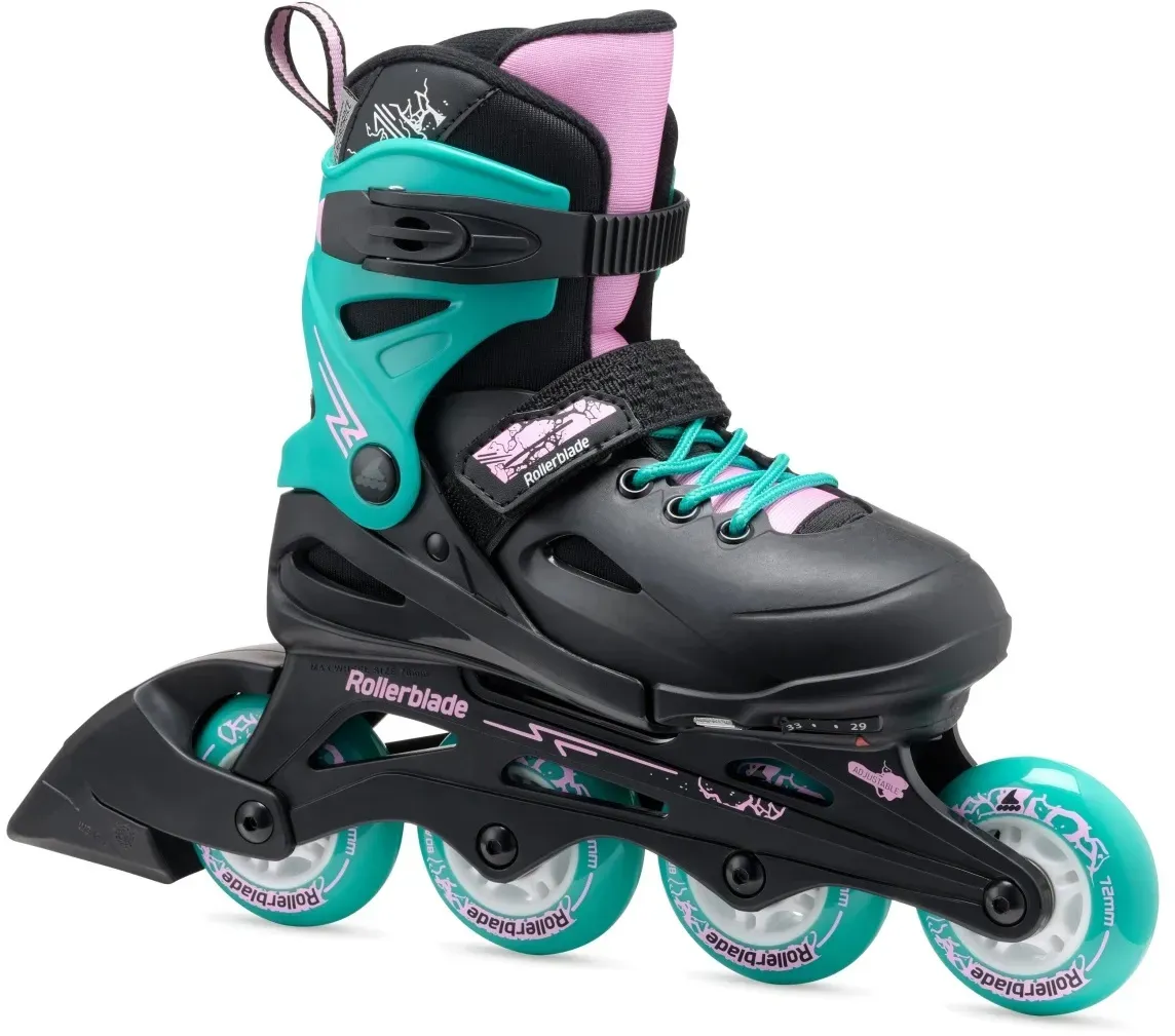 Rollerblade Inline Skates Fury (Rollen: 72mm/80A, Kugellager: SG3) schwarz/blaugrün Kinder