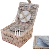 Picknicktasche für 4 Personen, Picknickkorb-Set + Kühlfach, Porzellan Glas Edelstahl, beige