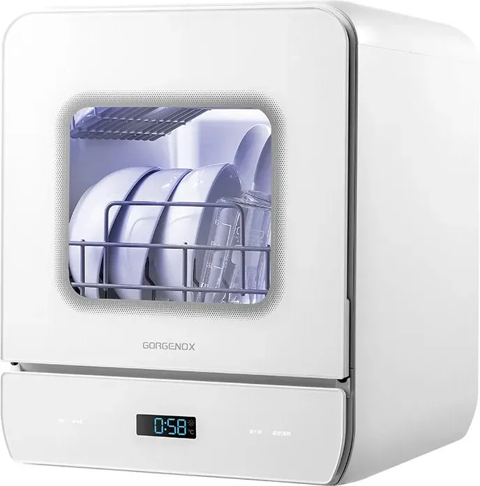 GORGENOX Tischgeschirrspüler, 3 Gedecke, Baby- & Mutterfreundlich, 4-in-1 (Spülen, Desinfizieren, Trocknen & Lagern), Kompaktes Weichwassersystem, Heißlufttrocknung, UV-Sterilisation, Modell: DW5-D40A