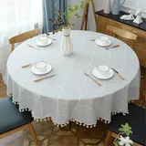 Runde Quaste Plaid Tischdecke, Heavy Weight Baumwolle Leinen Stoff Tischdecke für Küche, Essen, Tischdekoration, Grau, 160 cm Runde