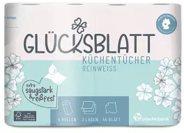 Fripa Glücksblatt Küchenrolle, 3-lagig, weiß , Saugstarkes Küchenpapier aus 100% Frischzellstoff, 1 Packung = 4 Rollen à 45 Blatt