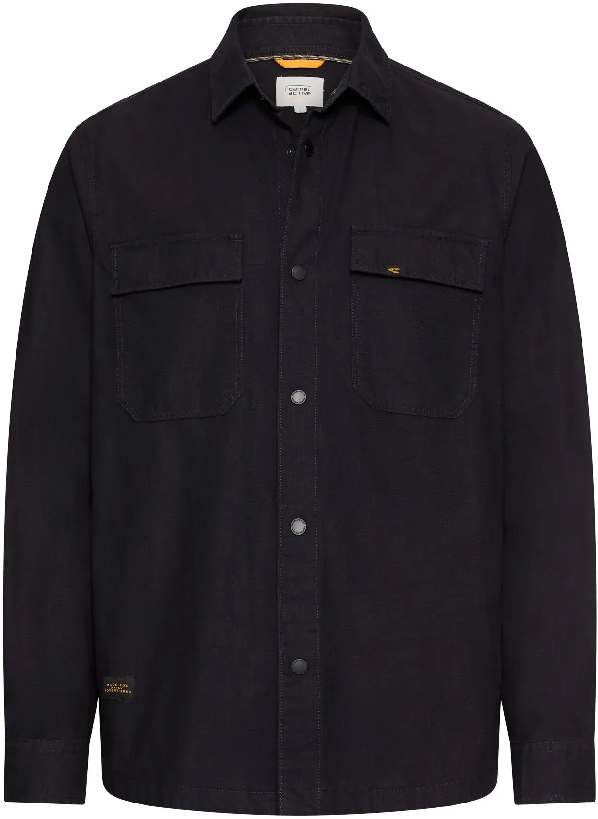 Langarmhemd CAMEL ACTIVE, Herren, Gr. XL, N-Gr, schwarz navy, Web, Obermaterial: 100% Baumwolle, unifarben, normal hüftbedeckend, Rundhals, 1-Knopf-Manschette, Hemden, Overshirt mit Druckknöpfen
