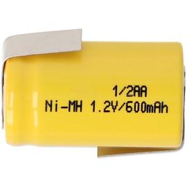 AccuCell 1/2AA Akku mit 1,2 Volt Spannung und 600mAh Kapazität mit Lötfahnen Z-Form, 25,5 x 14,5 mm