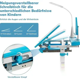Costway Kinderschreibtisch mit Stuhl und Lampe höhenverstellbar blau