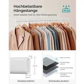 Songmics Rollgarderobe weiß Metall 92,0 - 132,0 x 160,0 cm