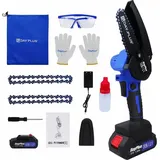 Dayplus - Akku Kettensäge Mini Kettensäge mit Akku Elektro Kettensäge 4 Zoll Handkettensäge Schnurloses mit 1 Batterien & 2 Ketten, Tragbarer
