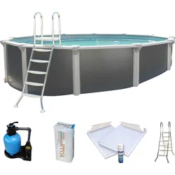Rundpool KWAD "»Supreme« Design all in Premium Folie", beige (anthrazit, farbe innen: sand), B:360cm H:132cm L:360cm, Schwimmbecken, ØxH: 360x132cm, inkl. Bodenisolationsset