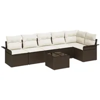 vidaXL Loungesofa 6-teiliges Garten-Sofa-Set mit Kissen Graues Polyrattan, 7 Teile braun