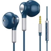 In-Ear Kopfhörer mit Kabel, 3.5mm Klinke, Mikrofon & Lautstärkeregler, Geräuschisolierung, kompatibel mit Smartphone, Tablet & MP3 - Blau
