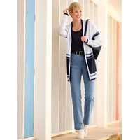 Sieh an! Ajourstrickjacke in weiß-marine-gestreift | Gr.: 48