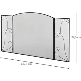 Homcom Kamingitter, Kaminschutzgitter mit 3 Paneelen, Funkenschutzgitter, Ofenschutzgitter für Wohnzimmer, Metall, Schwarz 132,5 x 76,5cm