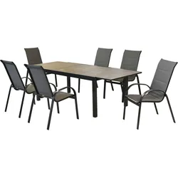 Garten-Essgruppe MERXX "»Amalfi«", grau (grau, grau, graphit), Auszugsplatte, ausziehbar-stapelbar, Aluminium, Kunststoff, Sitzmöbel-Sets, Stapelsessel mit hoher Rückenlehne und Polsterung