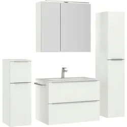 Badmöbel-Set NOBILIA "Levere", weiß (alpinweiß), B:160cm H:169cm T:48,7cm, Kastenmöbel-Sets, inkl. Spiegelschrank mit Beleuchtung und Dimmerfunktion, in 4 Breiten