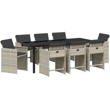 vidaXL 9-teiliges Garten-Essgruppen-Set mit Kissen Hellgrau Poly-Rattan