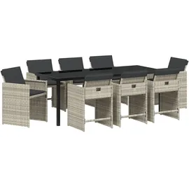 vidaXL 9-teiliges Garten-Essgruppen-Set mit Kissen Hellgrau Poly-Rattan