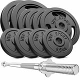 Hop-Sport Guss Hantelset mit Langhantelstange und Gewichten, 1x Langhantel, Set 39kg oder 59kg zur Auswahl (59kg)