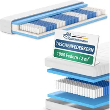 AM Qualitätsmatratzen 1000 Federn 7 Zonen Taschenfederkernmatratze 100 x 210 cm H5
